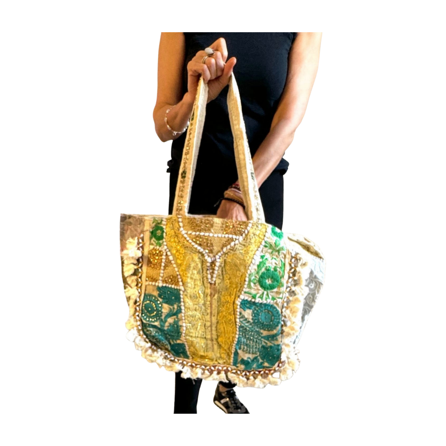 Bolso bohemio indio con pompones