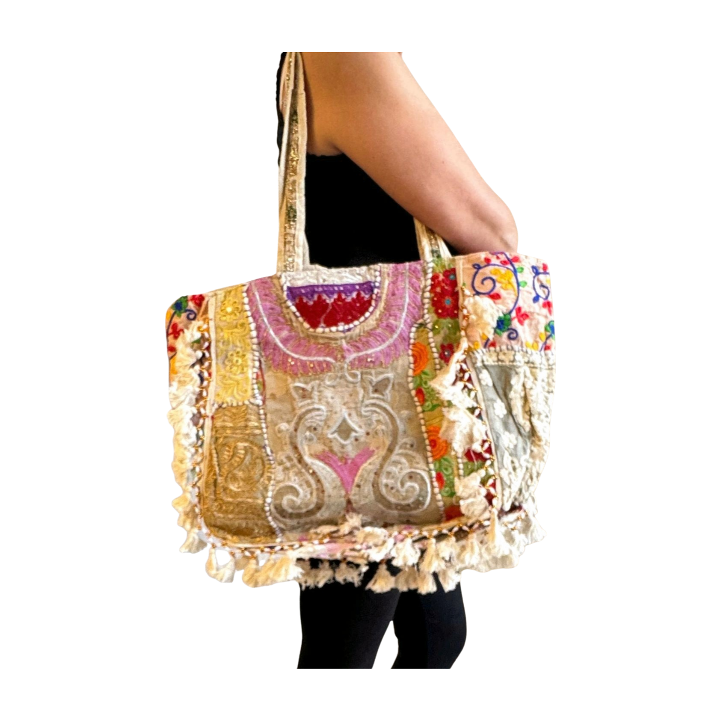 Bolso bohemio indio con pompones