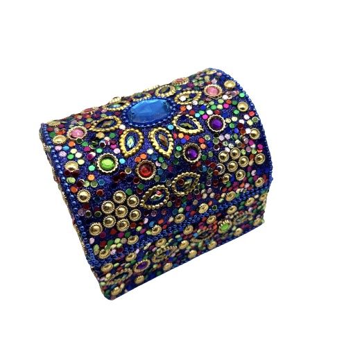 Caja india en forma de cofre de espejitos azul noche