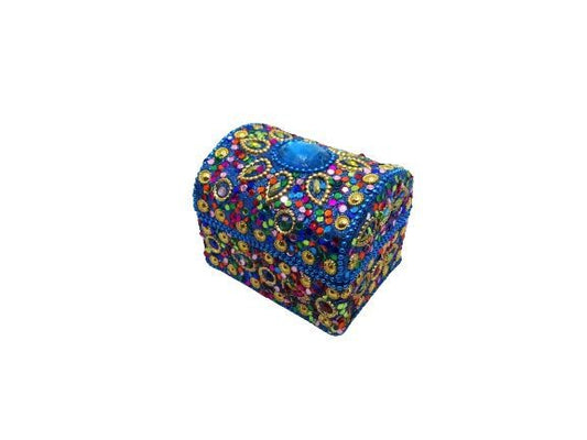 Caja india en forma de cofre azul con brillos