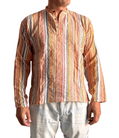 Camisa étnica india para hombre con rayas de colores