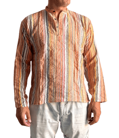 Camisa étnica india para hombre con rayas de colores
