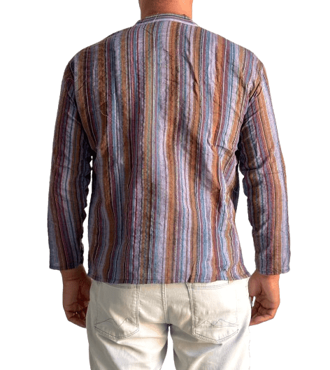 Camisa étnica india para hombre con rayas de colores