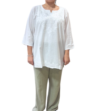 Camisa india de algodón blanca bordada