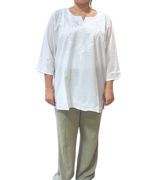 Camisa india de algodón blanca bordada