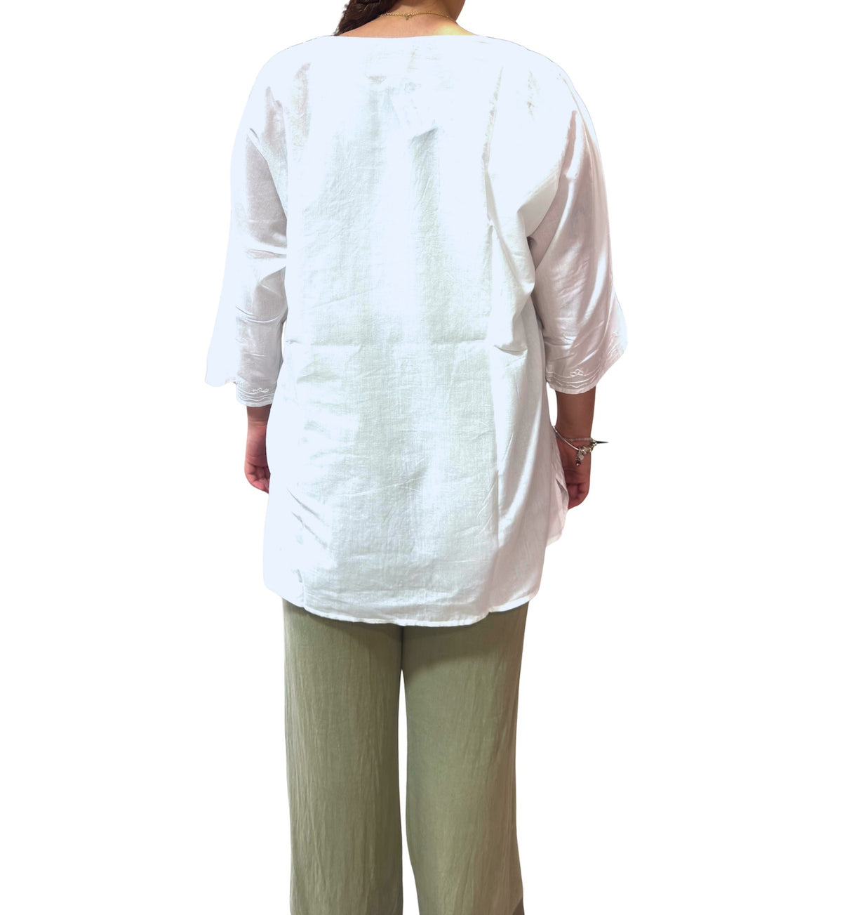 Camisa india de algodón blanca bordada