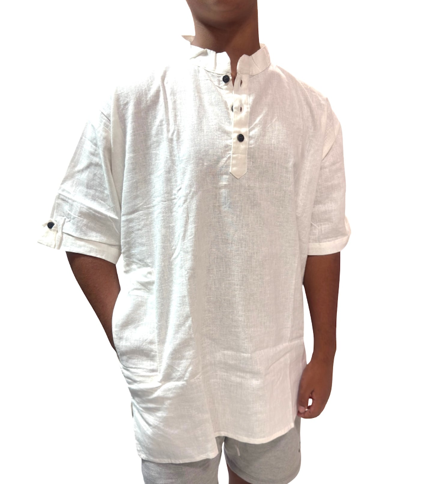 Camisa de Hombre color blanco de Algodón Cuello Mao
