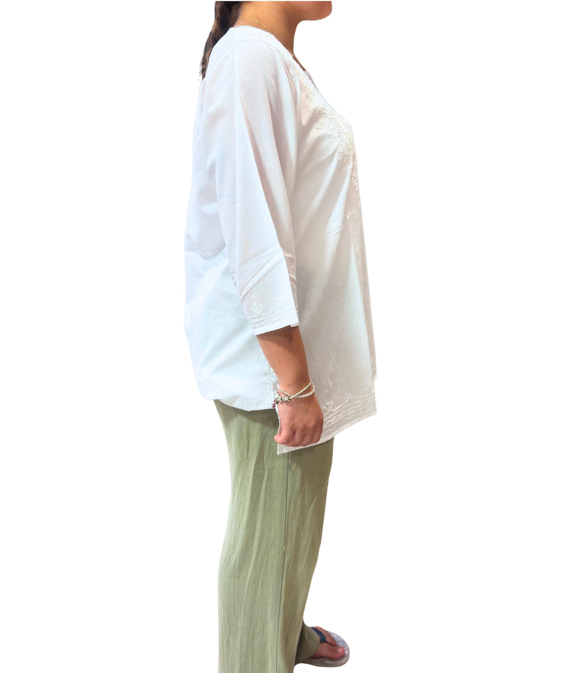 Camisa india de algodón blanca bordada