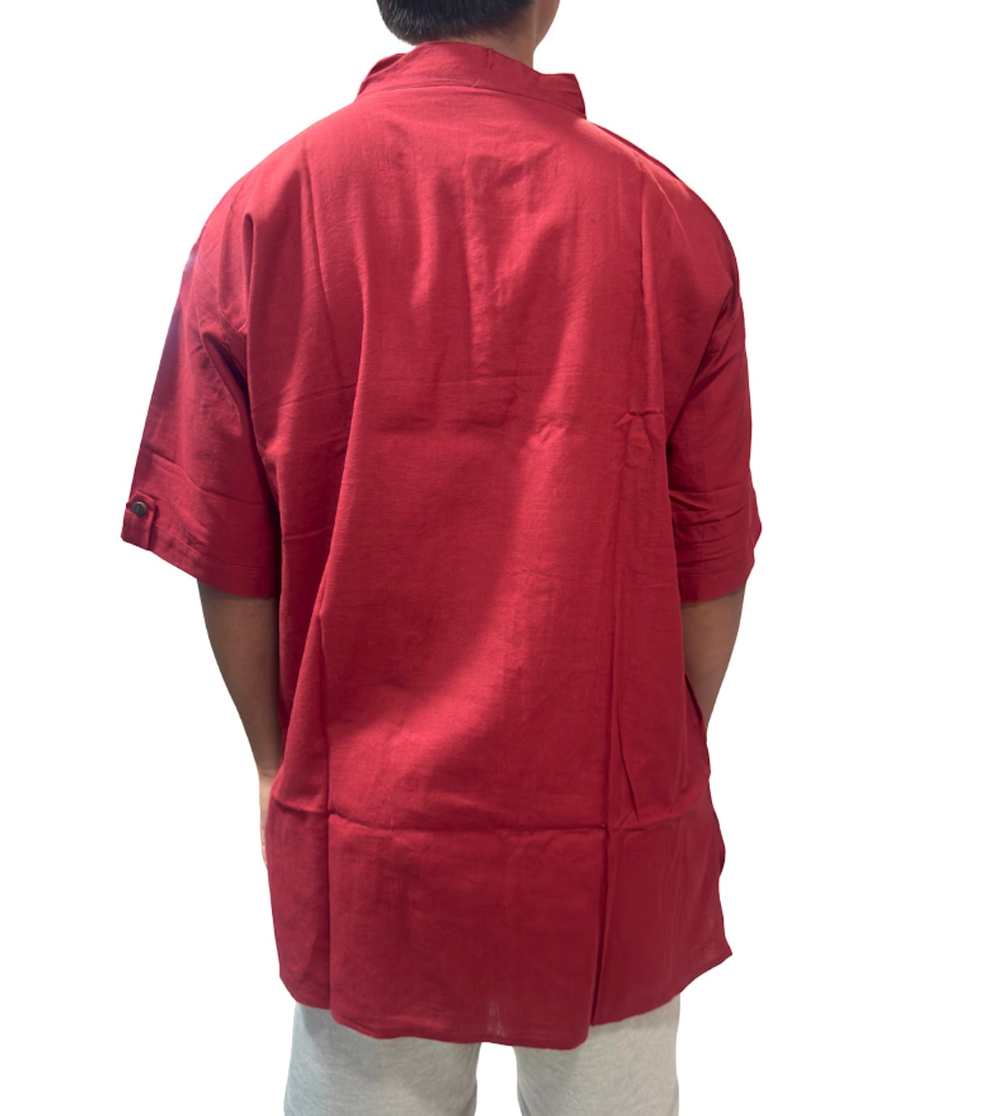 Camisa de Hombre color granate de Algodón Cuello Mao Rojo- Granate