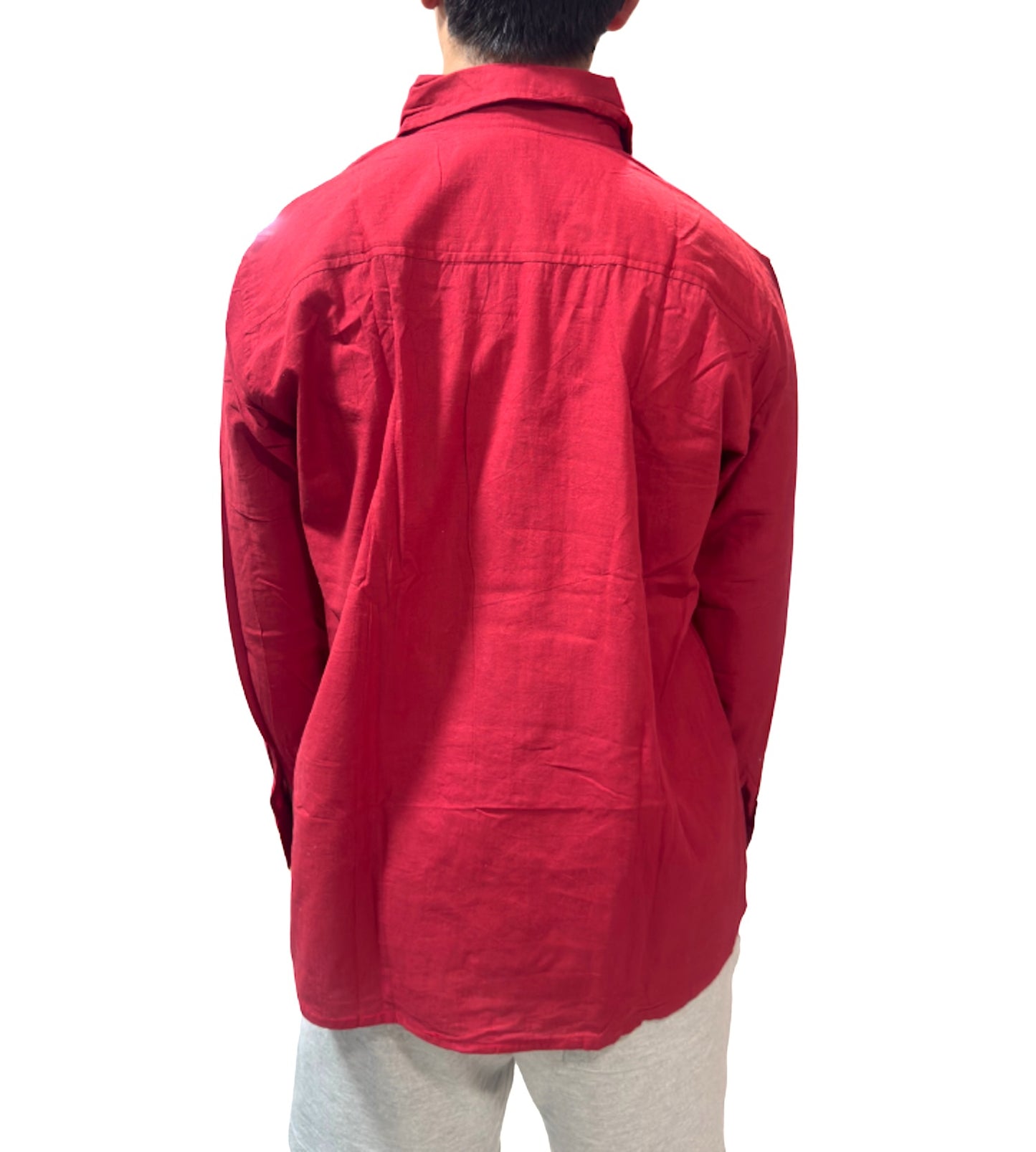 Camisa de Hombre de Algodón — Rojo Granate