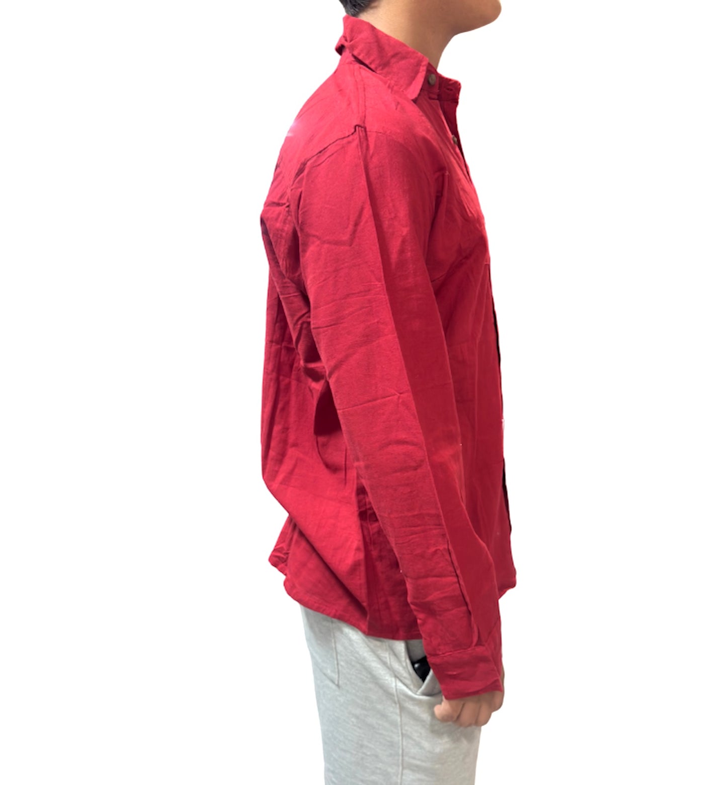 Camisa de Hombre de Algodón — Rojo Granate