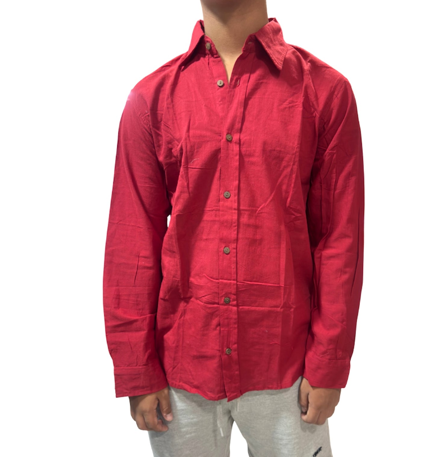 Camisa de Hombre de Algodón — Rojo Granate