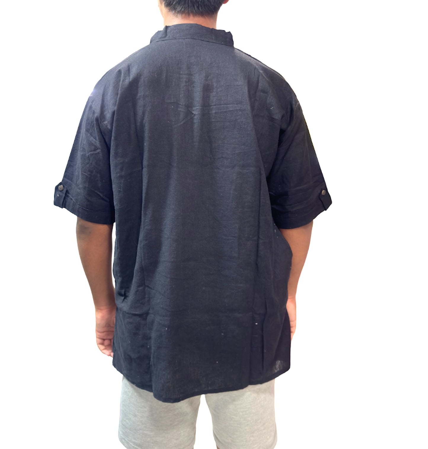 Camisa de Hombre color negro de Algodón Cuello Mao