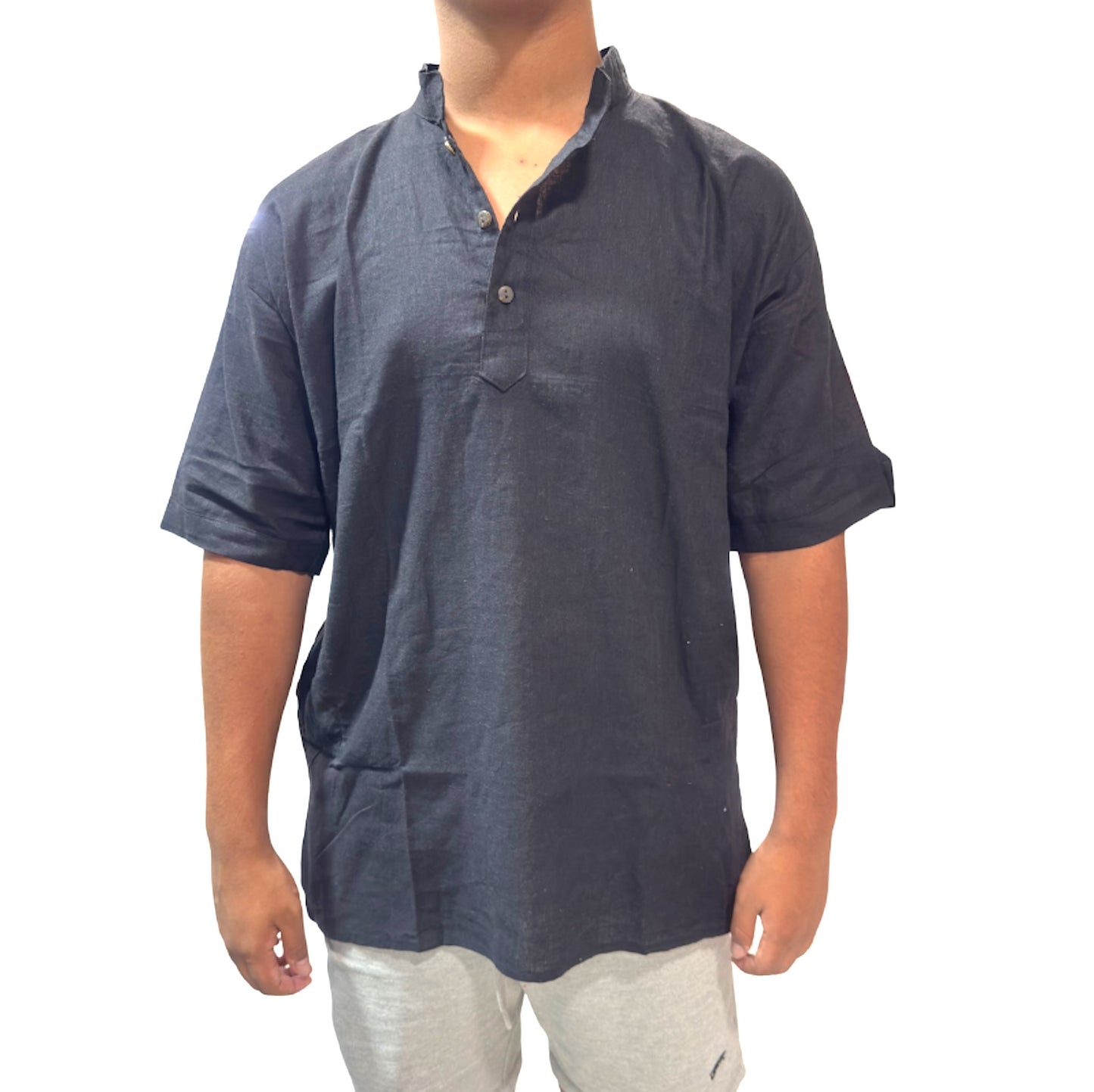 Camisa de Hombre color negro de Algodón Cuello Mao