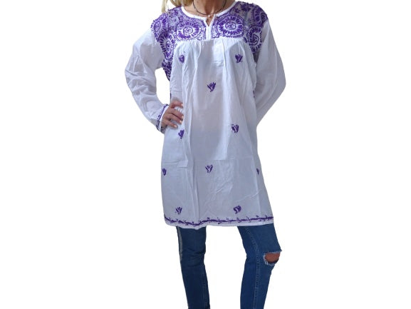 Camisola larga de algodón bordada