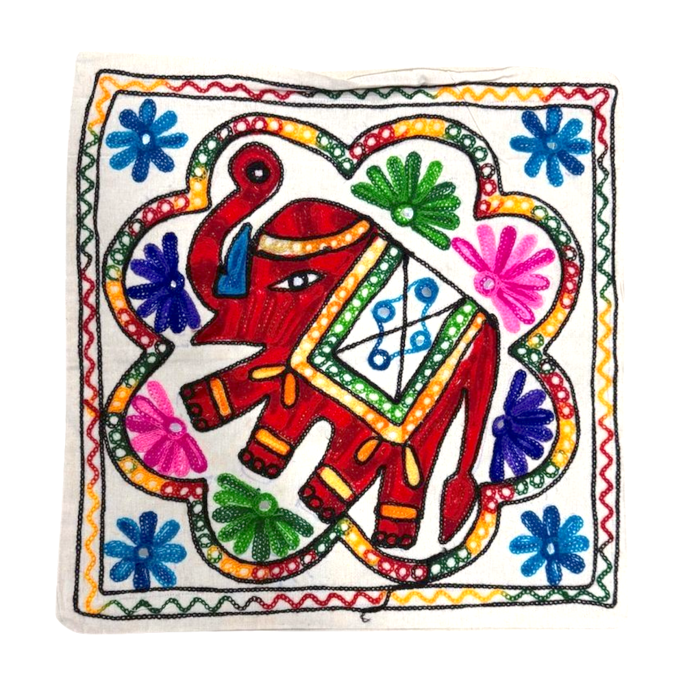 Funda de cojín étnico indio elefante bordado