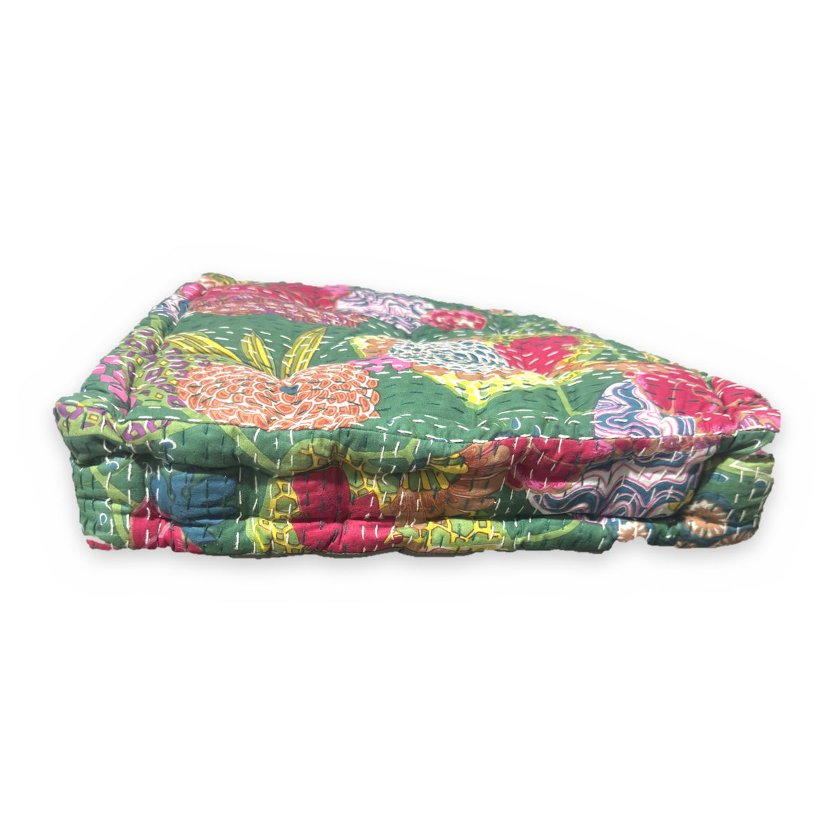Cojín kantha de meditación étnico indio estampado verde