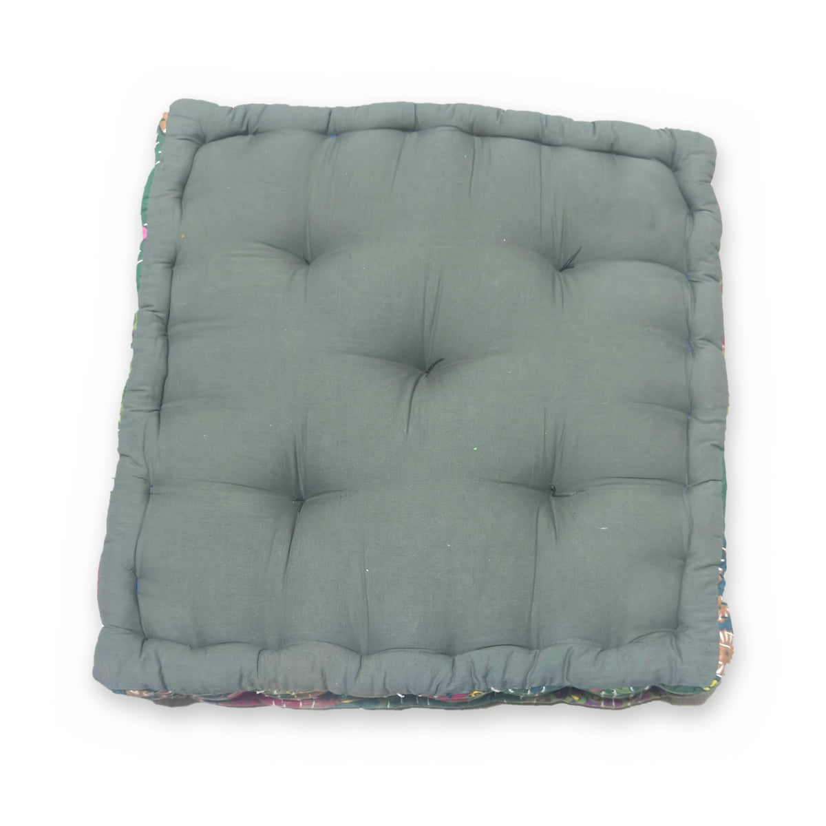 Cojín kantha de meditación étnico indio estampado verde