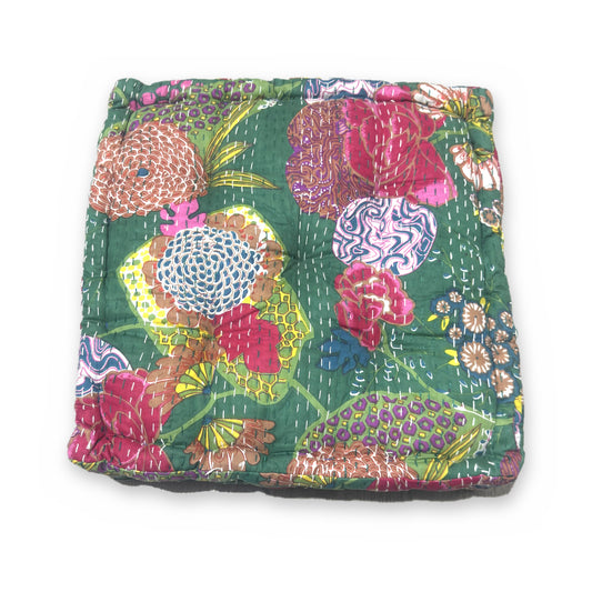 Cojín kantha de meditación étnico indio estampado verde