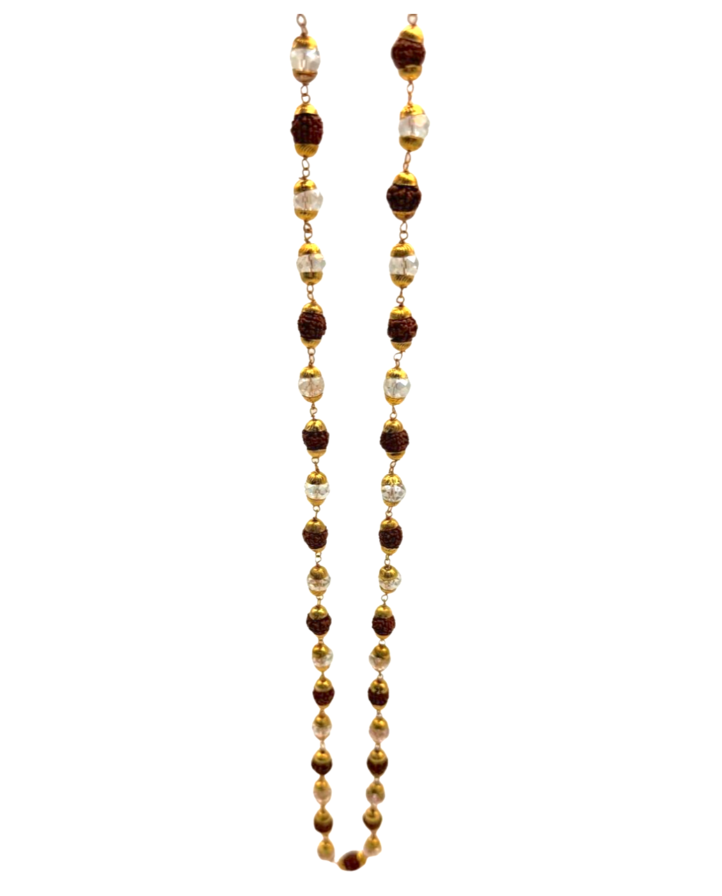 Collar de rudraksha y cristal blanco
