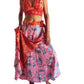 Conjunto seda india reversible top, falda y kimono