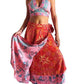 Conjunto seda india reversible top, falda y kimono