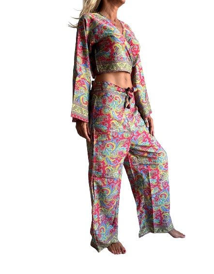 Pantalón ancho de seda india