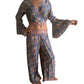 Conjunto de blusa y pantalón superpuesto de seda india