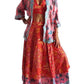 Conjunto seda india reversible top, falda y kimono