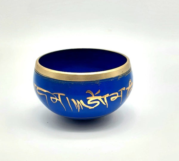 Cuenco tibetano azul de siete metales mantra