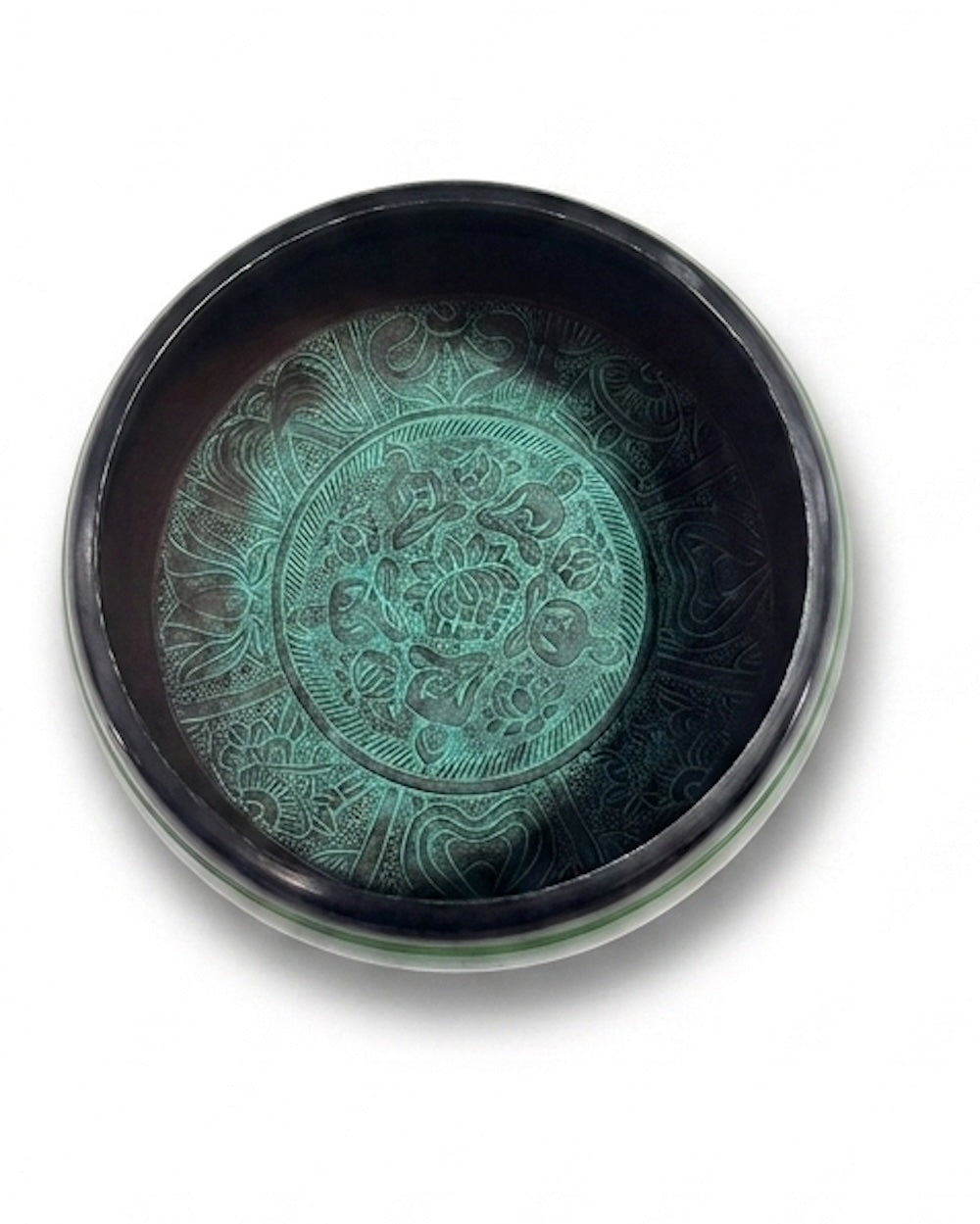Cuenco tibetano verde de siete metales 4 budhas
