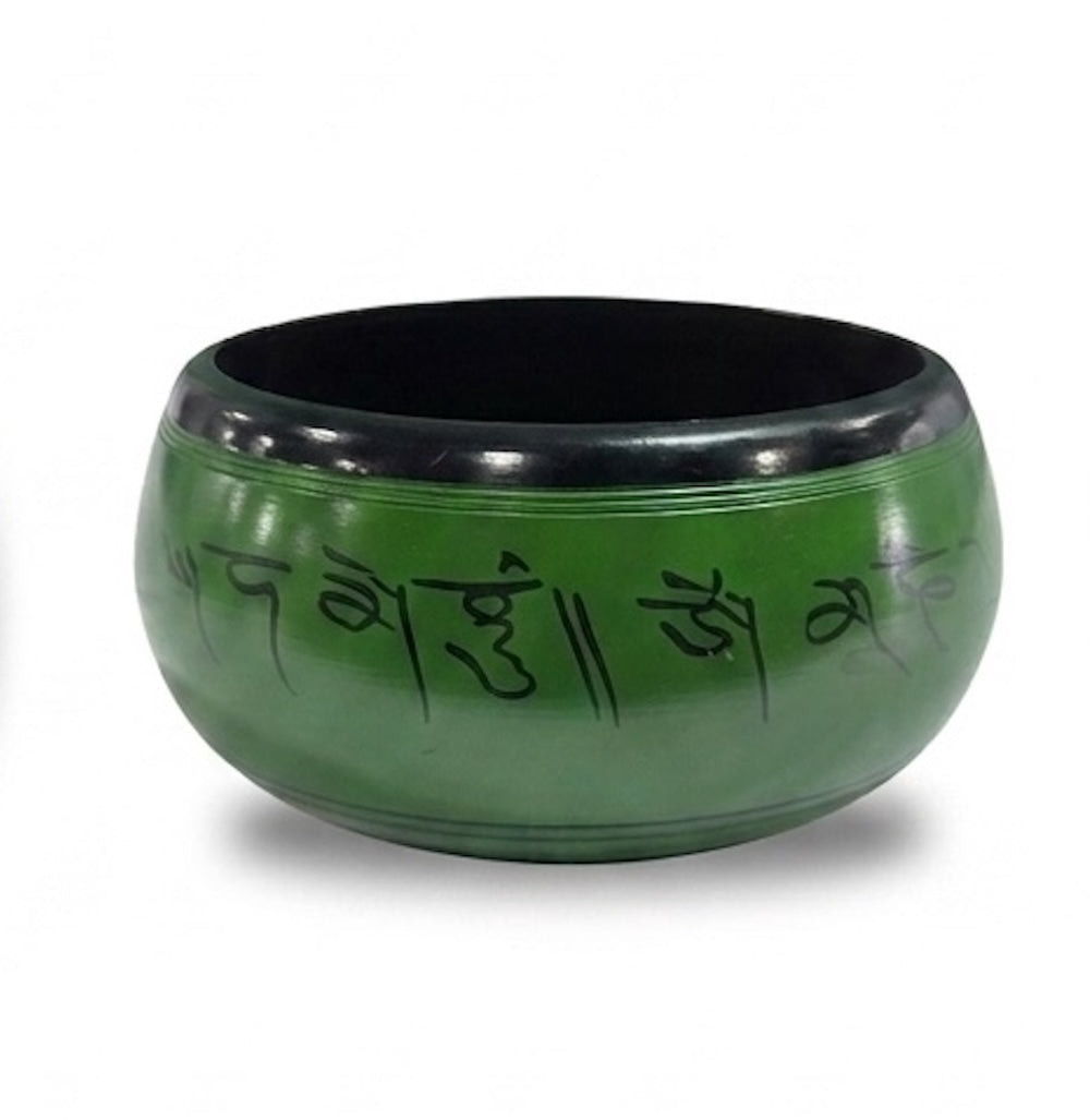 Cuenco tibetano verde de siete metales 4 budhas