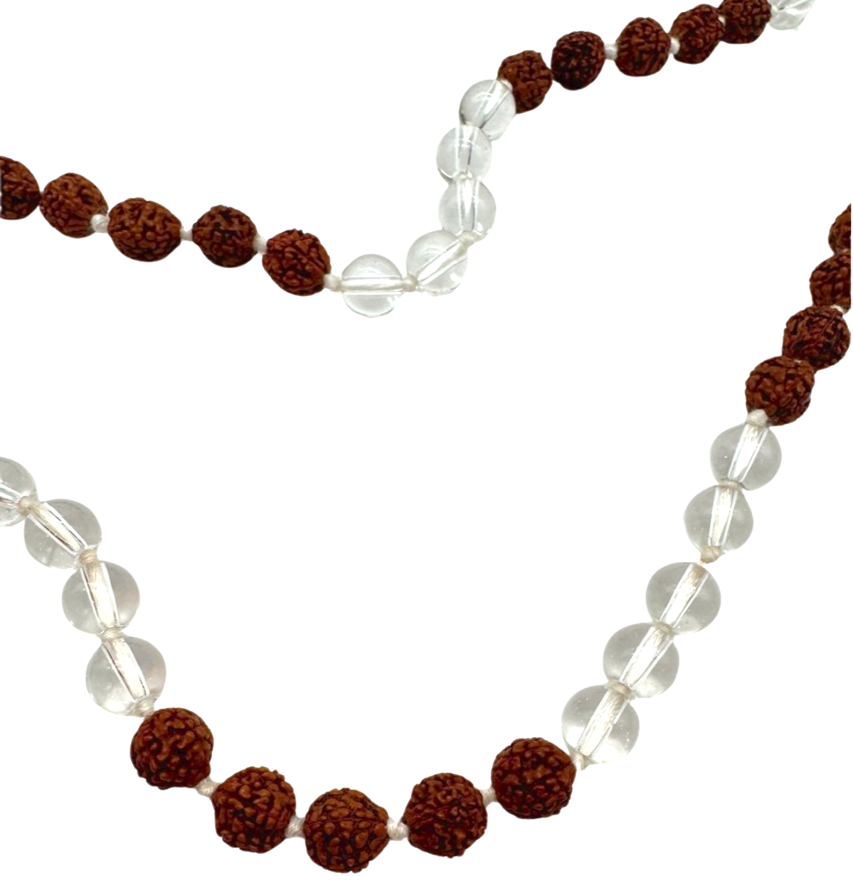 Mala de rudraksha y cuarzo blanco