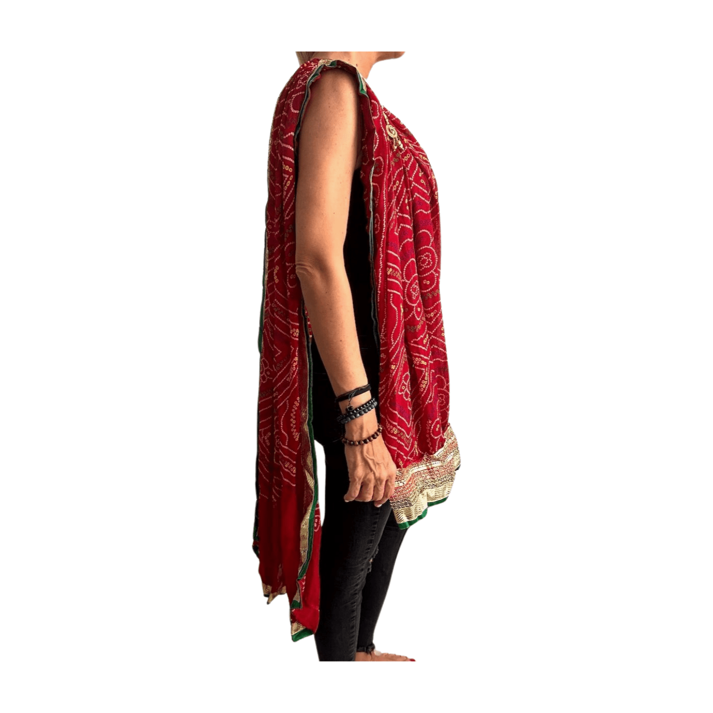 Dupatta granate con estampado rajasthani