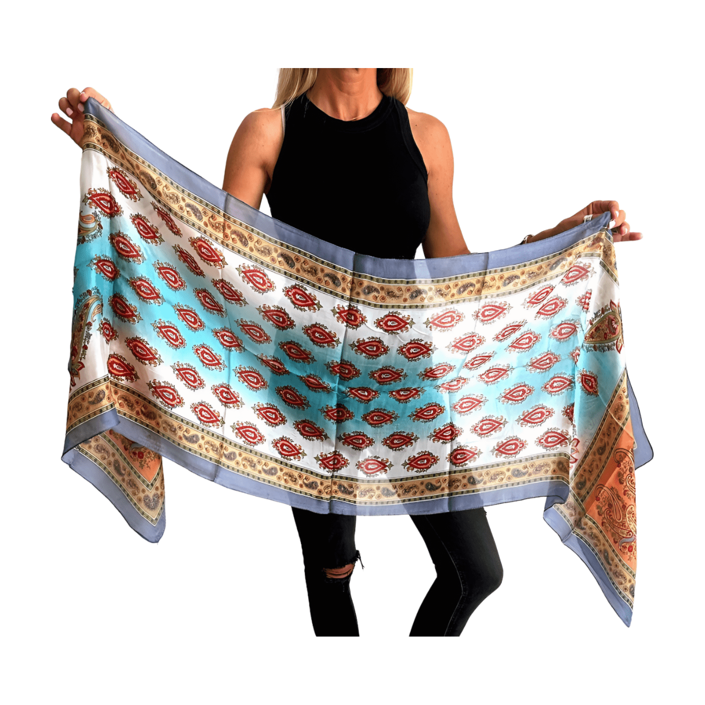 Foulard de seda de la india estampado azul bondi