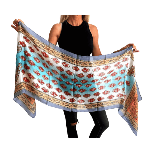 Foulard de seda de la india estampado azul bondi