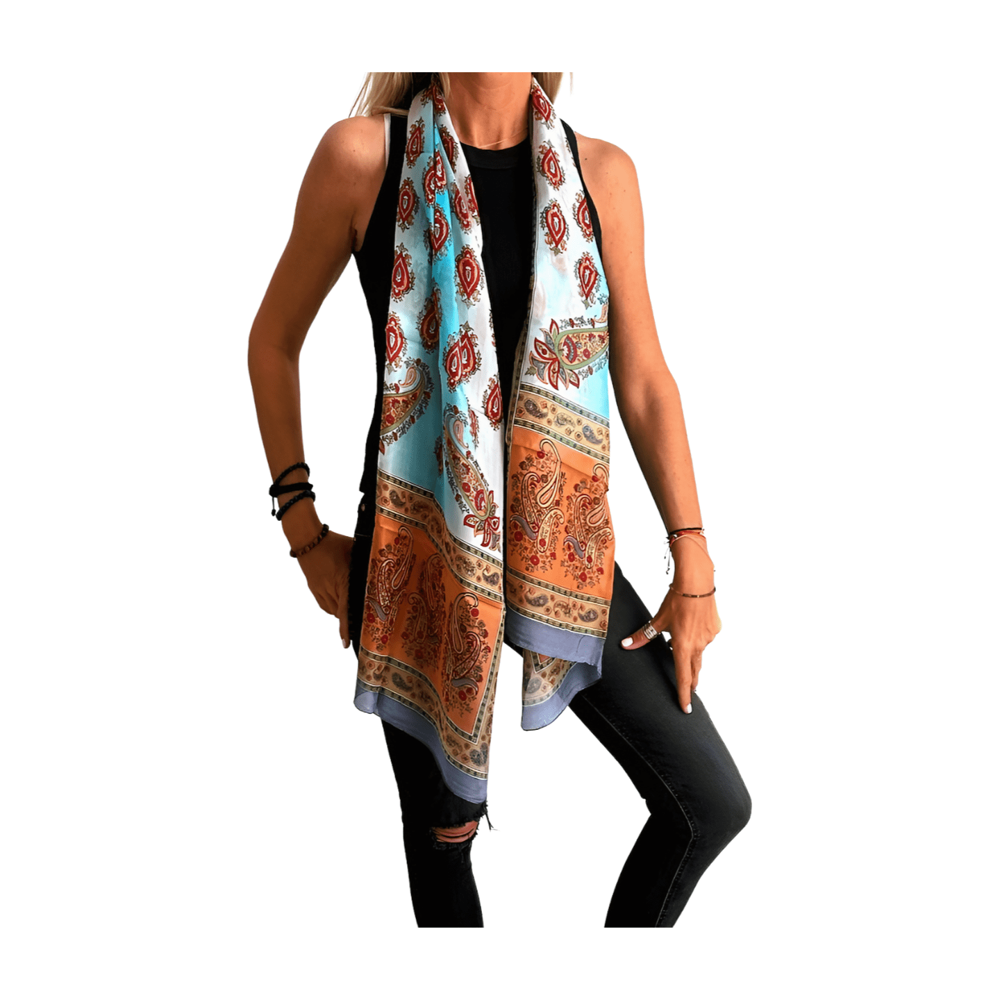 Foulard de seda de la india estampado azul bondi