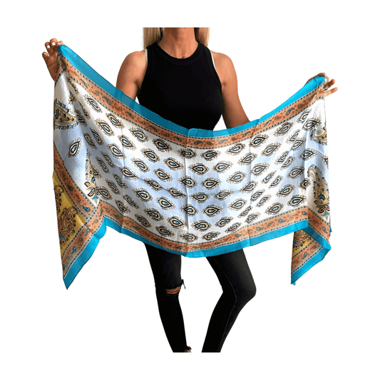 Foulard de seda de la india estampado azul cielo
