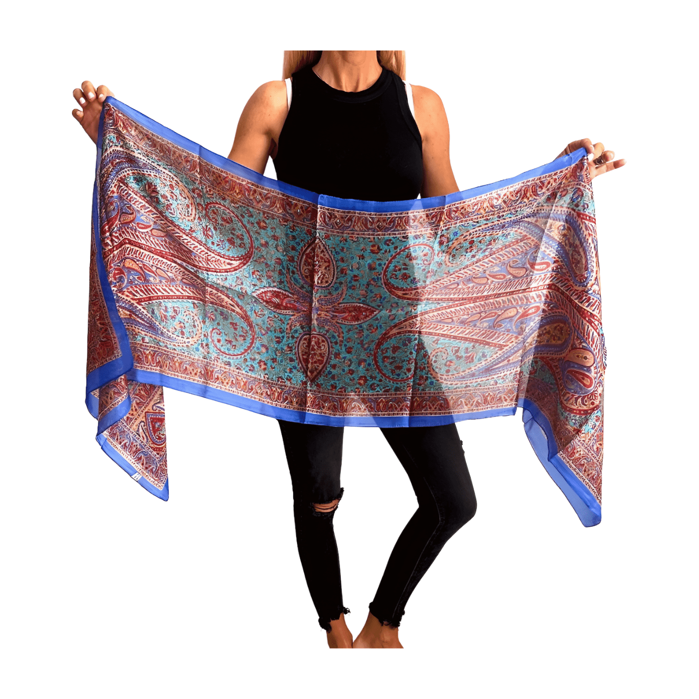 Pañuelo de seda de la india estampado azul