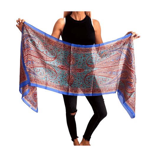 Pañuelo de seda de la india estampado azul