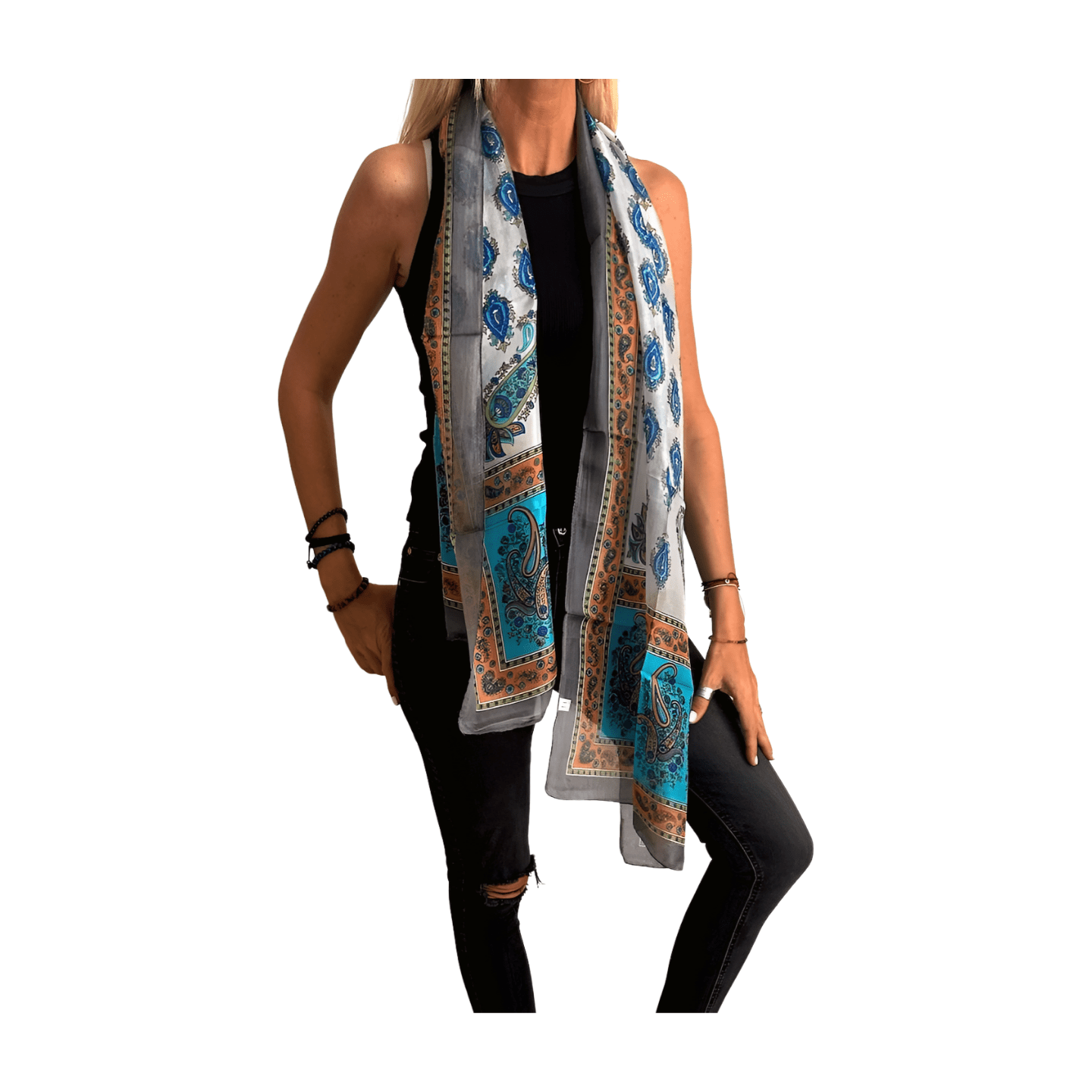 Foulard de seda de la india estampado gris