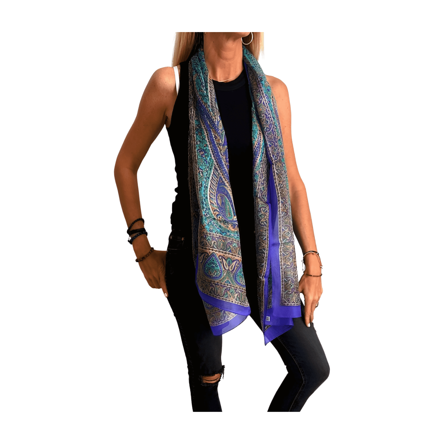 Foulard de seda de la india estampado azul