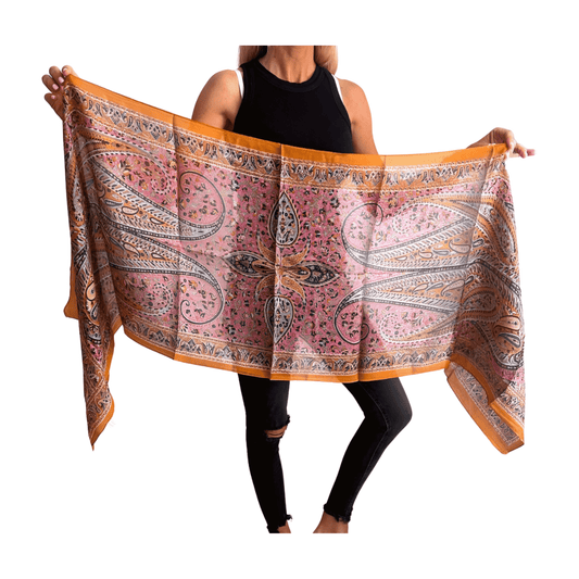 Foulard de seda de la india estampado caqui