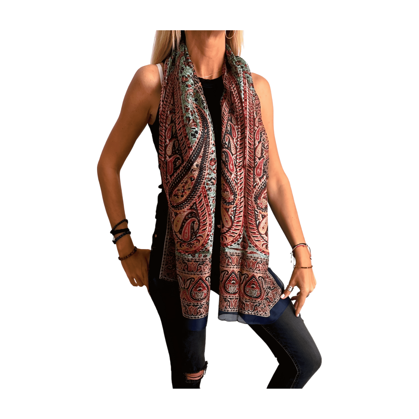 Foulard de seda de la india estampado azul marino