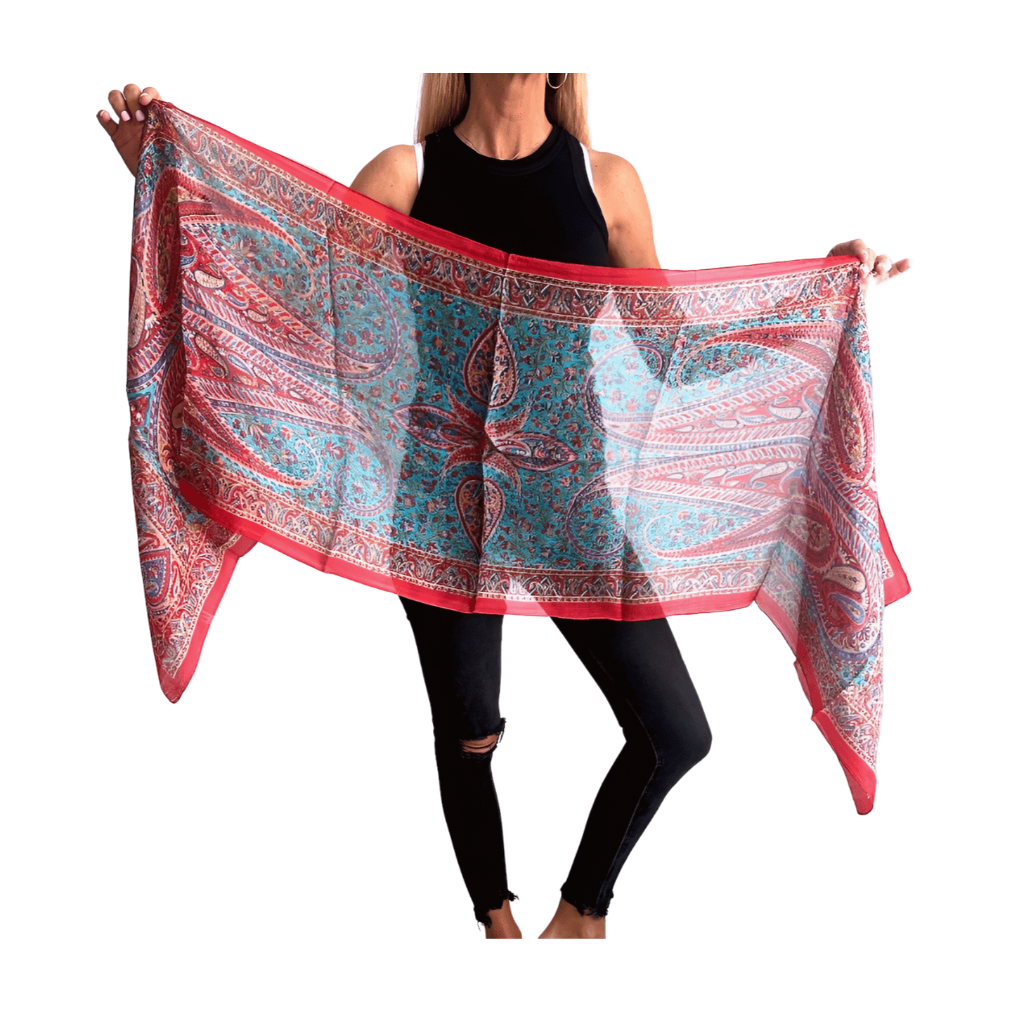 Foulard de seda de la india estampado rojo