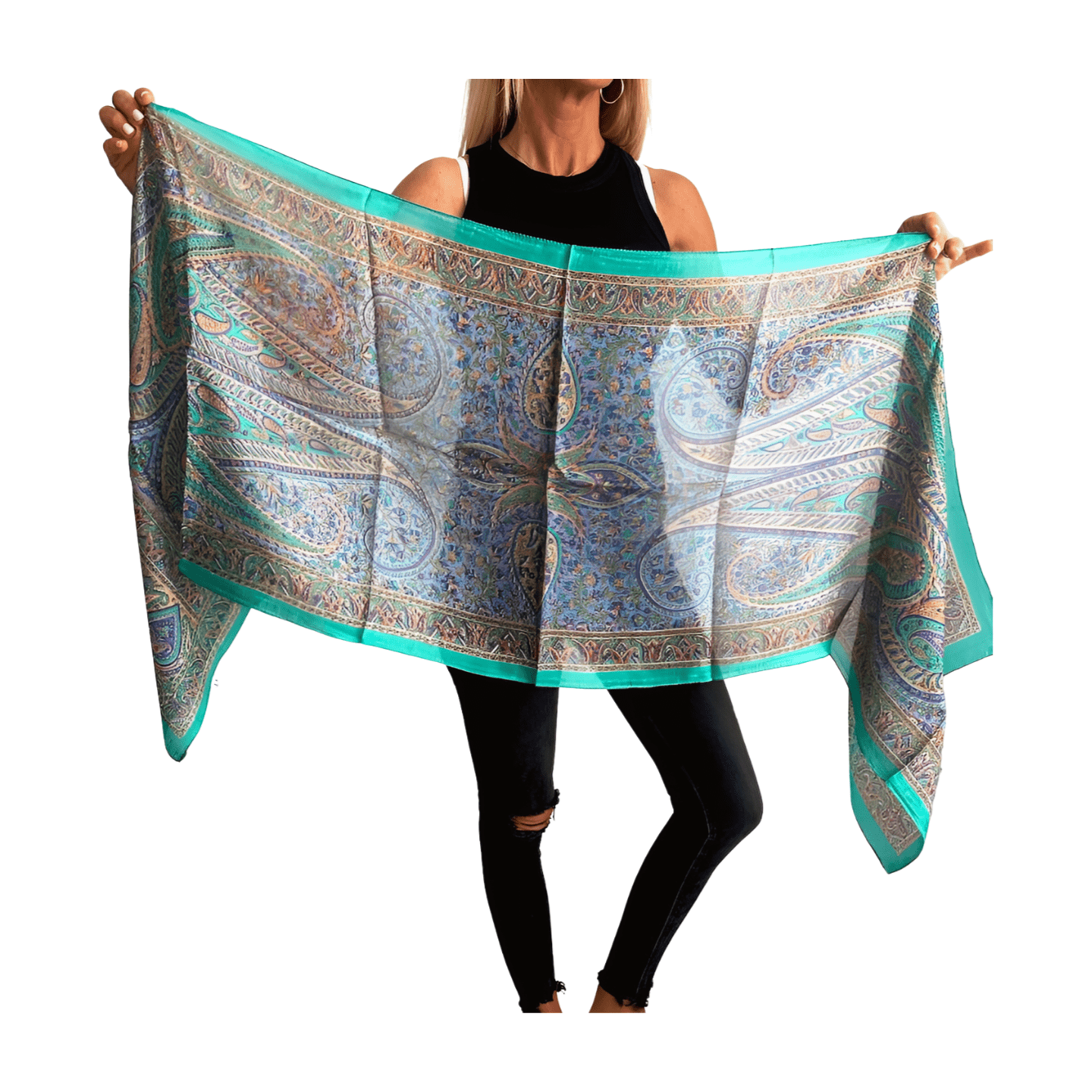 Foulard de seda de la india estampado verde