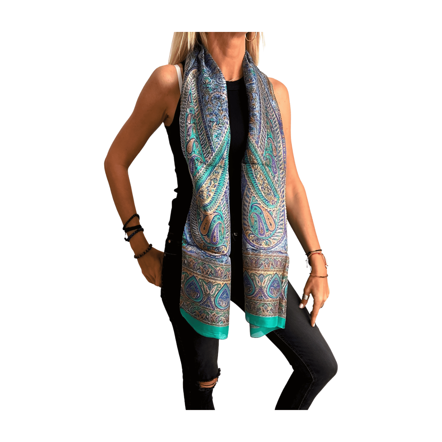 Foulard de seda de la india estampado verde