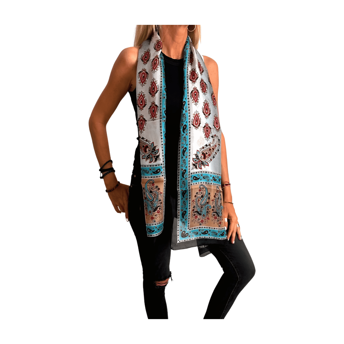 Foulard de seda de la india estampado negro