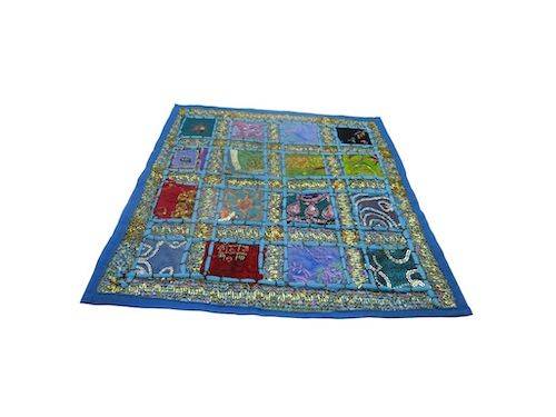 Funda de cojín étnico indio bordado patchwork AZUL