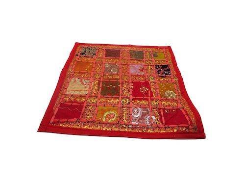 Funda de cojín étnico indio bordado patchwork GRANATE